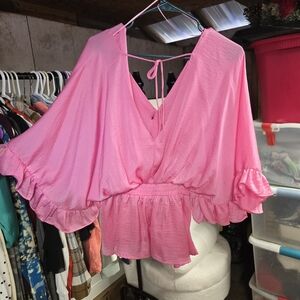 Glam Pink Ruffled Blouse